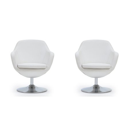 MANHATTAN COMFORT Caisson Faux Leather Swivel Accent Chair in White and Polished Chrome (Set of 2) 2-AC028-WH